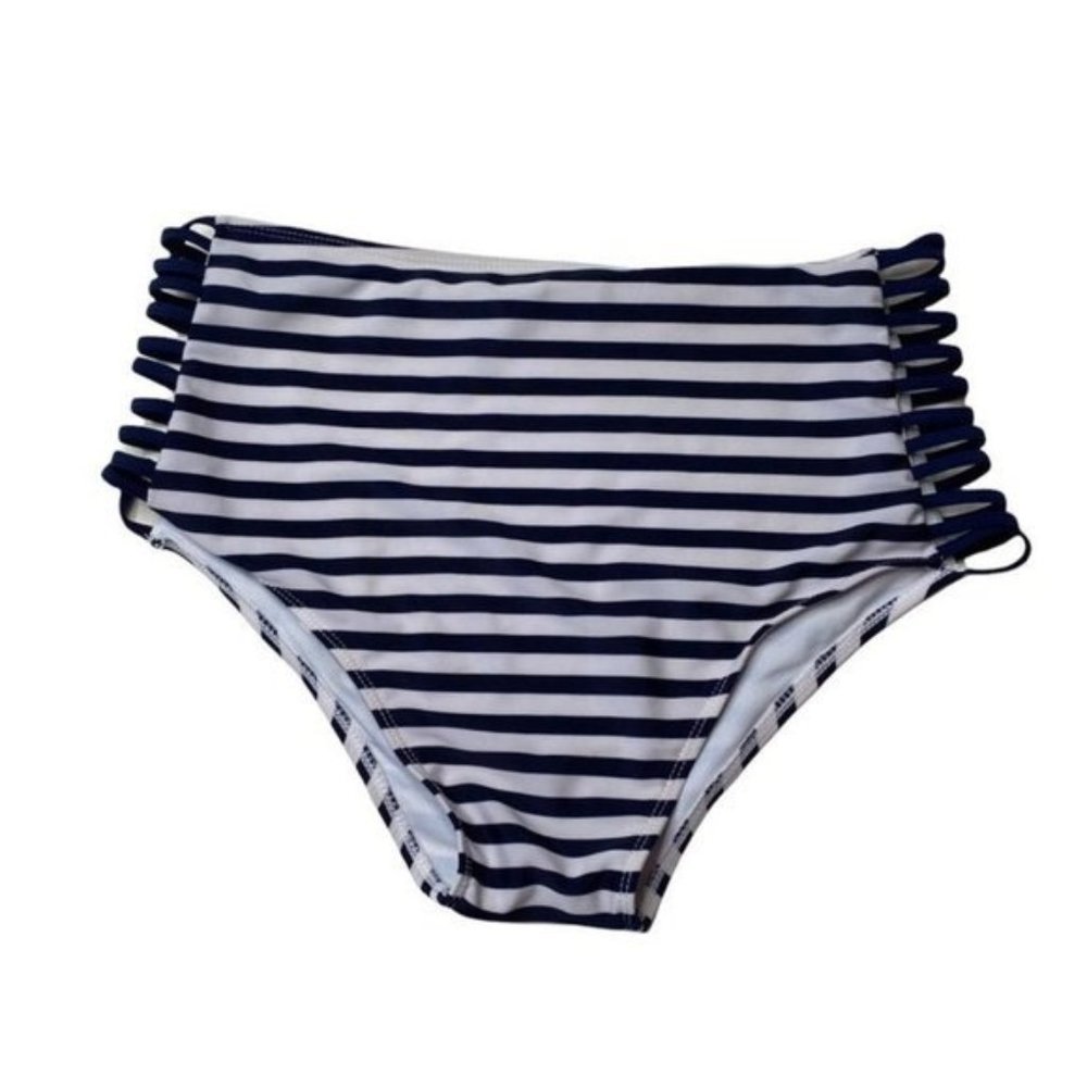 Unbranded Navy Blue and White Striped Bikini Bottoms